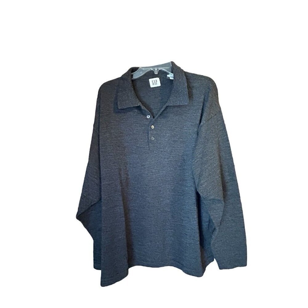 Vintage GAP XL Sweater Men's 100% Merino Wool Gray Long Sleeve Soft Collar‎ 90s